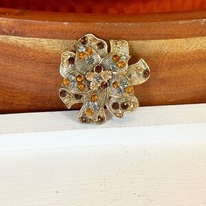 Vintage Liz Claiborne Topaz Brown and Clear Rhinestone Floral Brooch